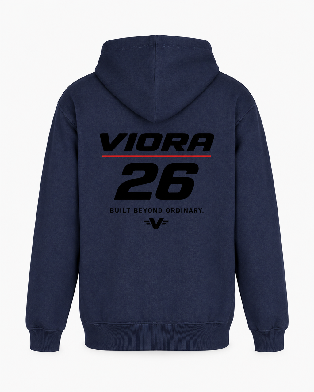 VIORA D26-R HOODIE – Blue Navy – ryg med VIORA 26 print