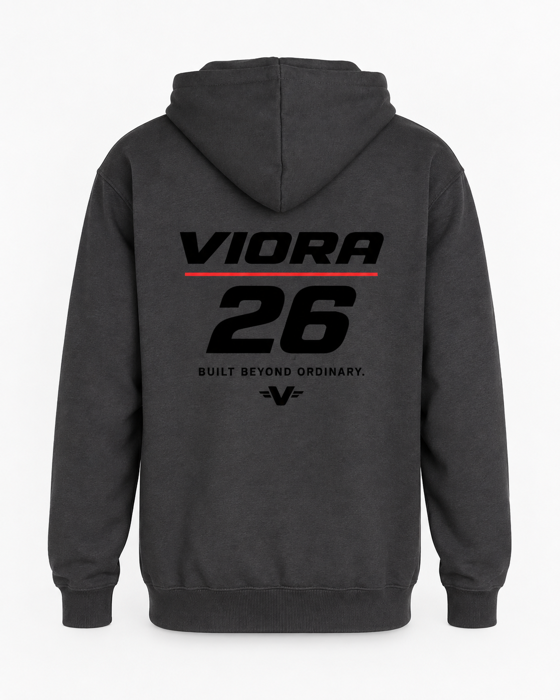 VIORA D26-R HOODIE – Dark Grey – ryg med VIORA 26 print