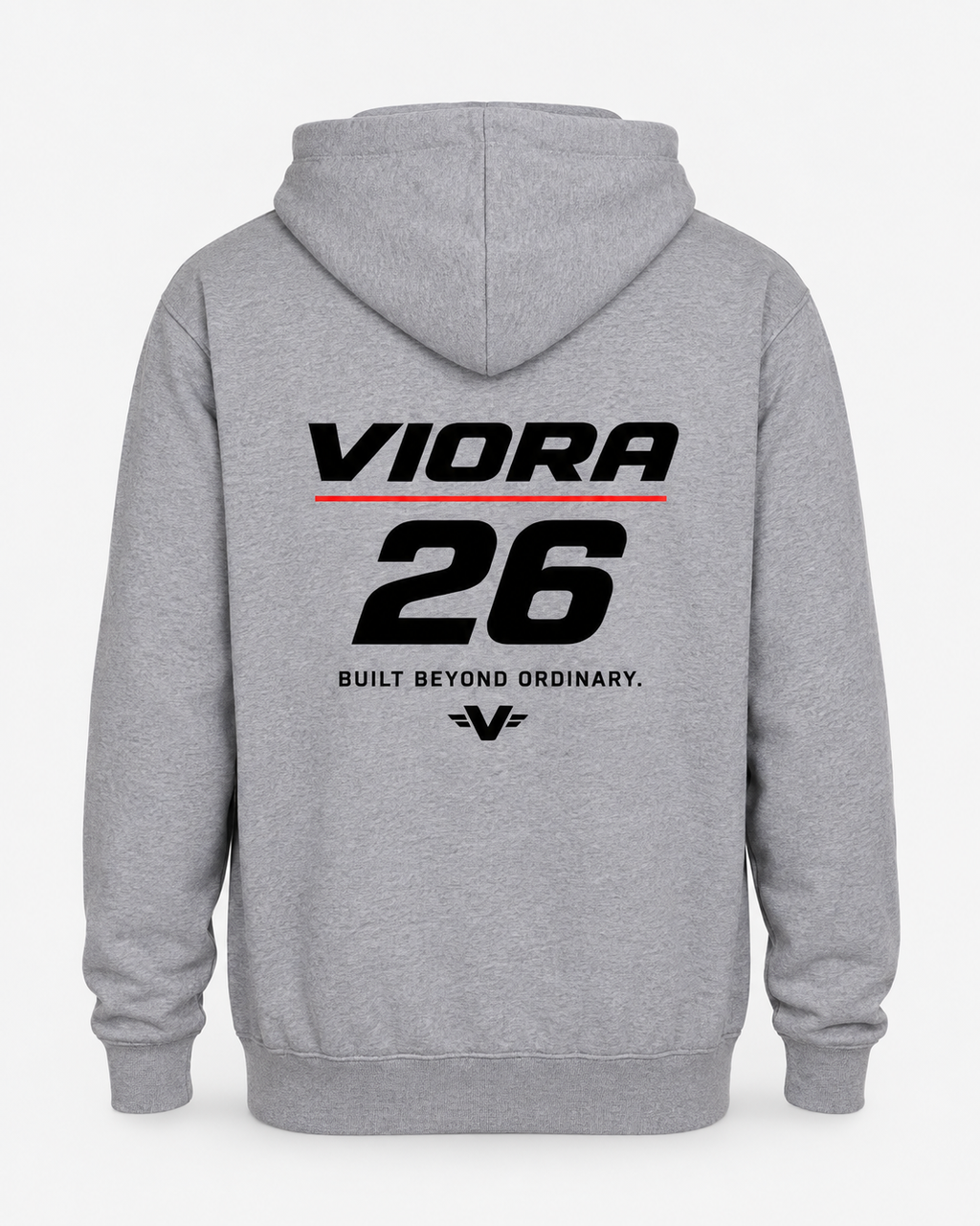 VIORA D26-R HOODIE – Oxford Grey – ryg med VIORA 26 print