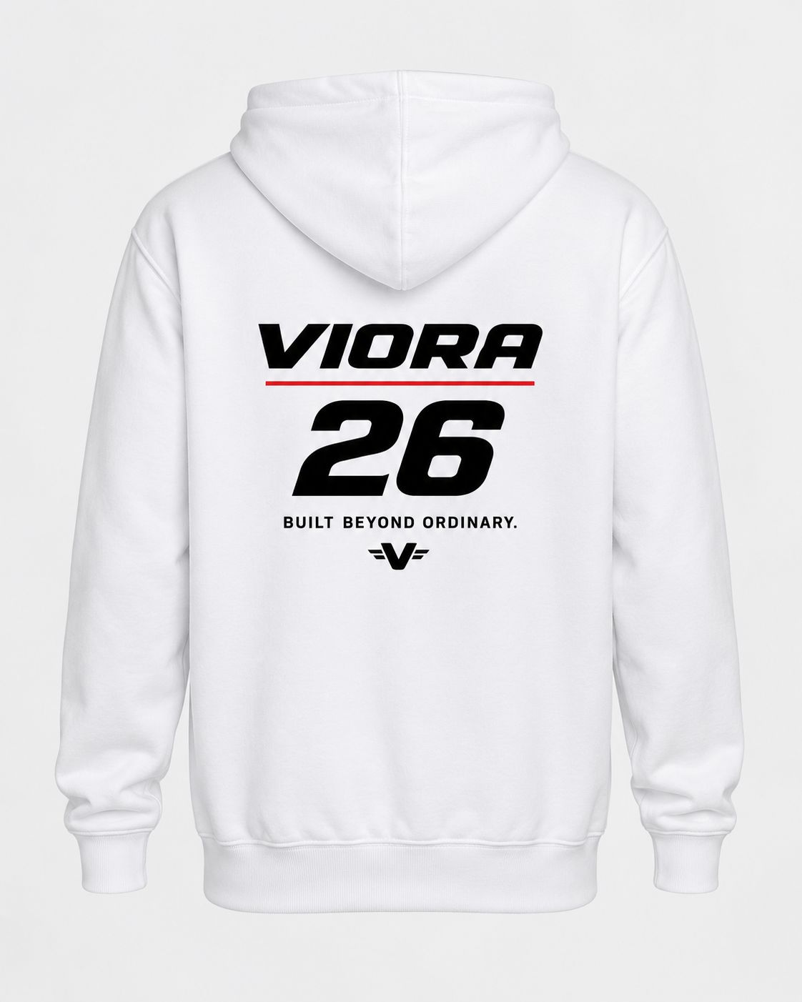 VIORA D26-R HOODIE – White – ryg med VIORA 26 print